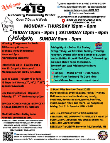 October 2025 Sober events flyer 
