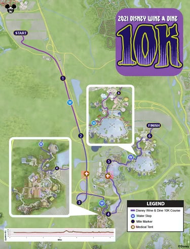2021 runDisney Wine and Dine Half Marathon Weekend 10K Course Map