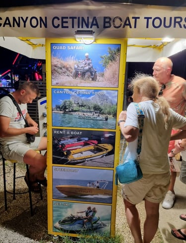 The picture shows tourists on a day trip boat.