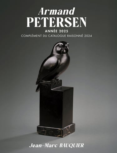 Armand Petersen 2025 catalogue raisonne cover featuring a black bird sculpture on a pedestal.