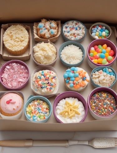 A decorative cupcake with a creamy swirl on top sits beside a group of star-shaped sandwich cookies and a cake pop on a wooden platter. The backdrop features a cozy, folded blanket with a blue and gray checkered pattern, enhancing the cozy and inviting atmosphere.