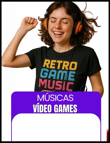 Músicas Vídeo Games (Jovem mulher curtindo musica de video game no walkman usando camiseta "Retro.."