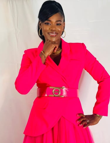 a woman in a pink dress and a pink dress