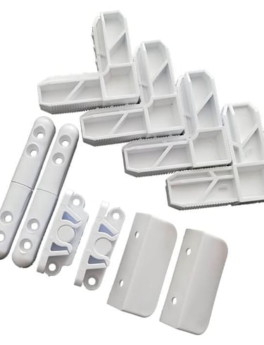 Accesorii pentru plase pe balamale - balamale, clips inchidere, coltari, manere - albe - mari- gri 