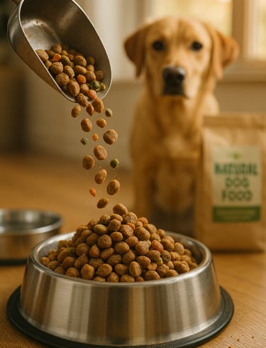 a dog is being fed by a dog in a bowl