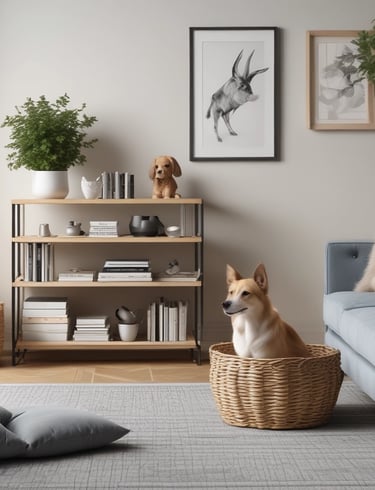 An array of practical home items displayed on a minimalist shelf.