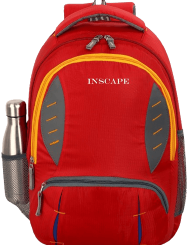a red school bag with yellow zipper and stitching design