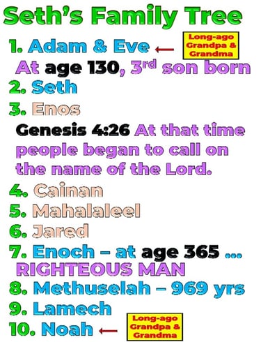 Descendants of Seth list, 3D, designed by Debbie Dunn using PowerPoint