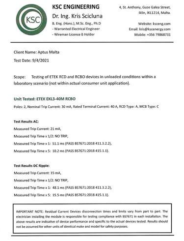 KSC engineer testing of ETEK RCD