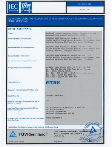 TUV certificate for ETEK