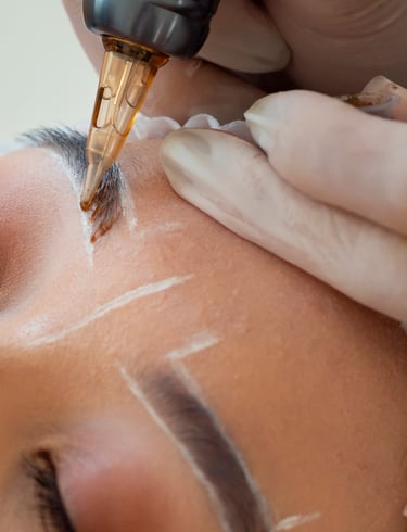 a woman getting a tattoo her eyebrows microblading permanent makeup 