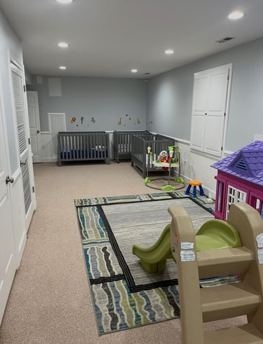 Large daycare room with sleeping area