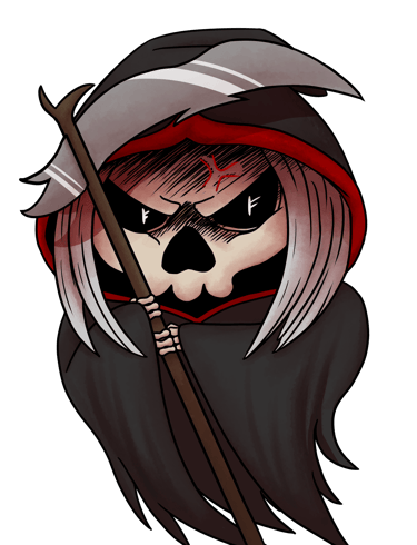 Cartoon Sensenmann, Cartoon Reaper, Skelli, böse miene, Metal Music, Sense, evil looking