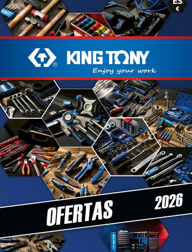 Folleto de ofertas King Tony 2026 con herramientas de mano y equipos profesionales para industria.