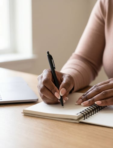 Writing in a notebook and planning digital income beyond client appointments