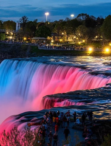 Niagara Falls private chauffeur tour with illuminated waterfall at night