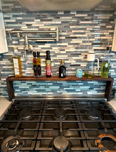 handcrafted stovetop shelf