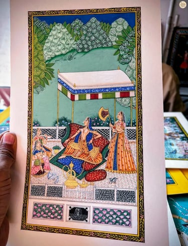 Bundi miniature painting with fine brushstrokes and rich detailing.
