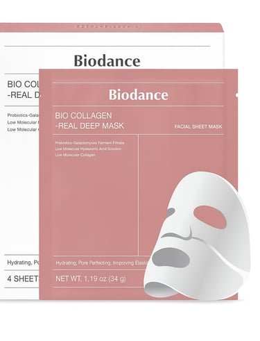 Biodance Bio Collagen mask pack with sheet mask illustration.