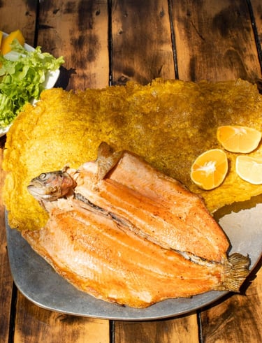 Trucha con patacon, restaurante La Fonda de los Arrieros Salento Quindío