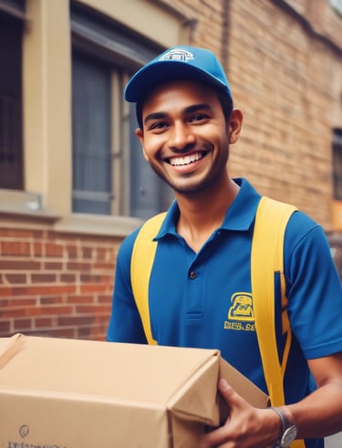 A large postal delivery truck is parked on a shaded street under an elevated railway. Nearby, traffic signage reads 'All Traffic Except Bikes', and there is a concrete barrier. The street is lined with a mix of residential and commercial buildings, and there are cars driving on the road in the background.