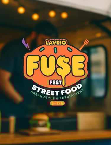 A GUY CUTTING A BURGER IN HIS STREET FOOD VAN AND OUR LOGO INFRONT OF HIM