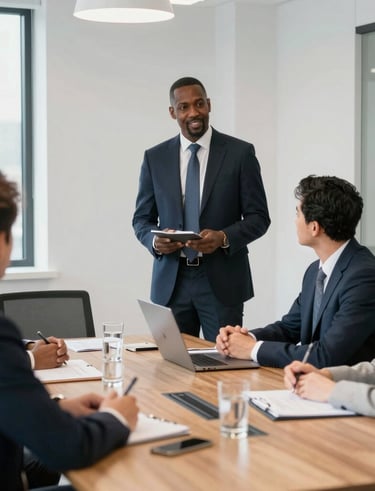 An elegant workspace featuring dual monitors displaying identity governance dashboards in forest green and copper tones.
