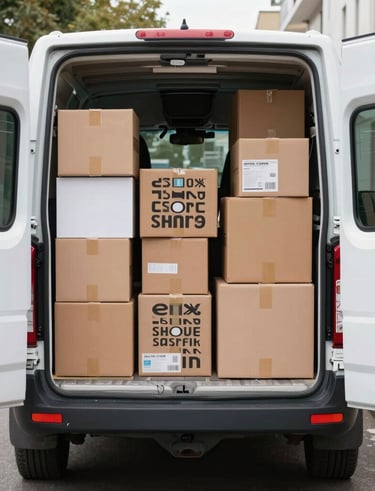 A delivery truck loaded with boxes branded with Vértice logo leaving the warehouse.