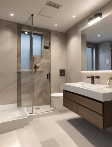 Beautifully remodeled bathroom with clean lines and modern fixtures.
