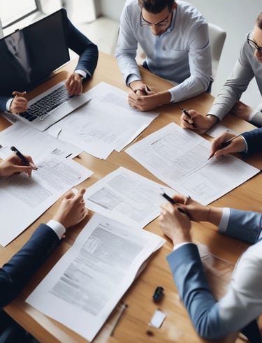 Professional team reviewing export documentation