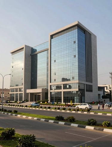 A sleek rooftop view showcasing the cityscape around New City Phase II with clear architectural lines.