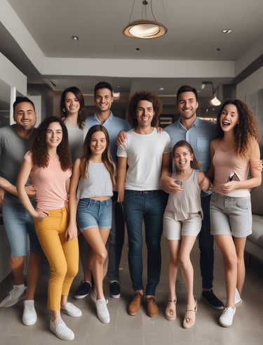 Group of condominium residents happily interacting during a community meeting.