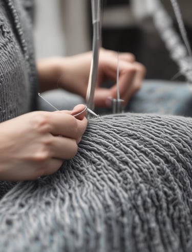 Three folded knitted sweaters stacked on top of each other in neutral tones. The top sweater has a brown ribbed pattern, the middle one is cream with a cable knit design, and the bottom sweater is beige with a thick knit texture.