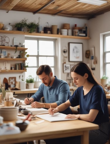 Artisan at work, carefully crafting a decorative wooden piece inspired by the sea.