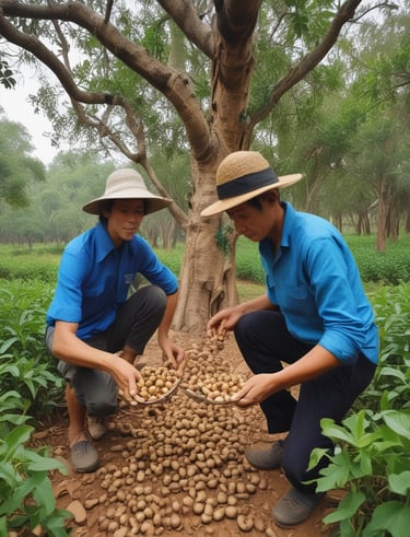 Cashew nuts being harvested in a Cambodian farm.