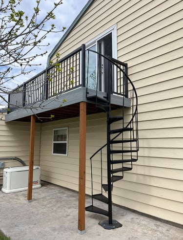 Outdoor spiral staircase and deck