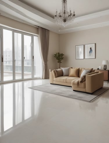 A happy family standing outside their well-maintained house on a sunny day.