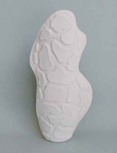 Vase plat ovale, Roches 22 cm,   Porcelaine blanche