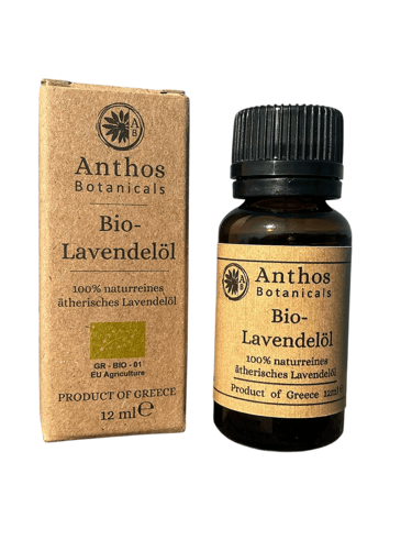 a bottle and a box of lavender essential oil