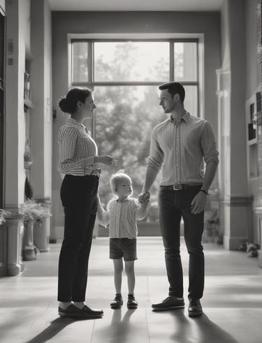 A cardboard sign with the words 'Descendant of genocide' written in black marker. Below the text, there are hand-drawn illustrations of two individuals, one holding a knife and the other holding what appears to be a plant or branch. The background is blurry, indicating an outdoor setting, possibly during a protest or demonstration.