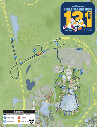 2024 runDisney Walt Disney World Weather Modified Half Marathon Course Map