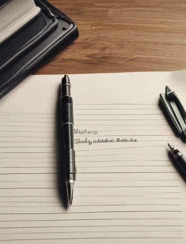 A close-up of hands holding a well-worn Bible beside a laptop and notebook on a wooden desk.