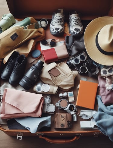 A traveler exploring a vibrant city with a suitcase in hand.