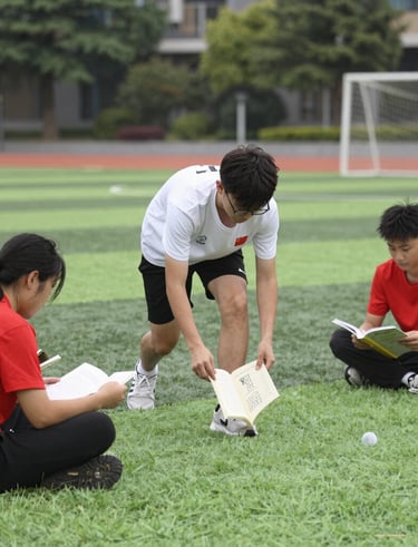 A vibrant scene showing a theatrical reading session blending movement and imagination.