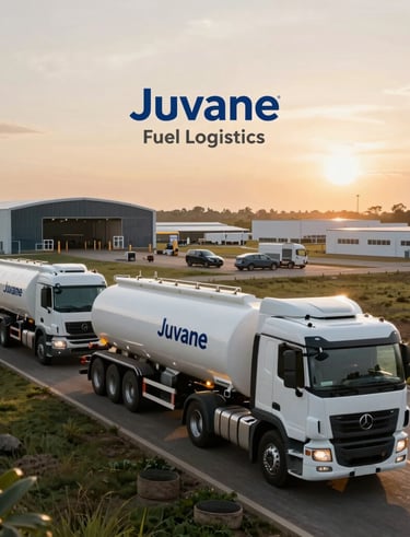 Photo of the Juvane Transportes team wearing safety gear during a fuel loading operation.