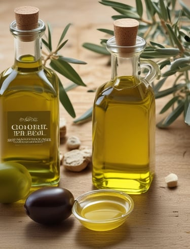 Blockchain interface overlaying an olive oil production line in a modern facility.