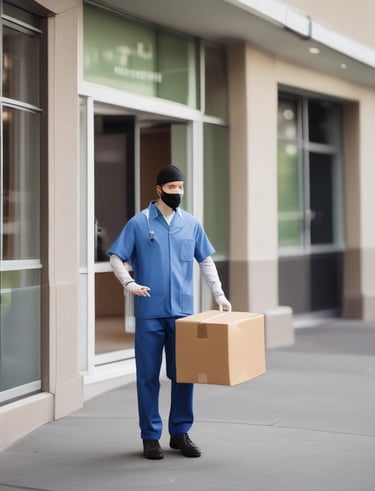 A courier using a mobile device to confirm a time-sensitive shipment delivery.