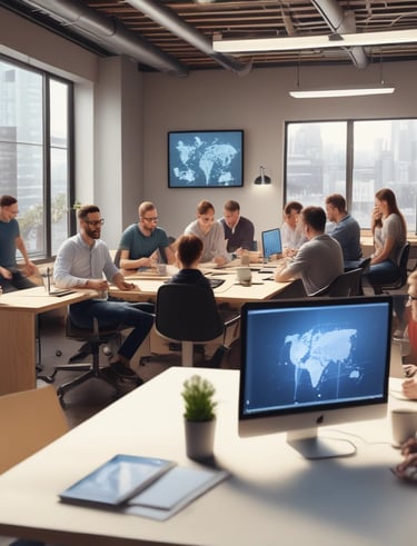 An abstract digital illustration representing data flow and system optimization processes.