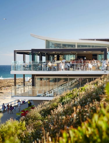 Popular oceanfront dining spot at Merewether Beach, close to Marche Home Stay.
