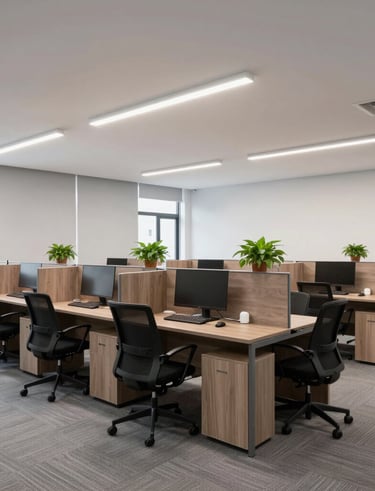 Before and after photos of a commercial interior renovation with fresh, inviting design.